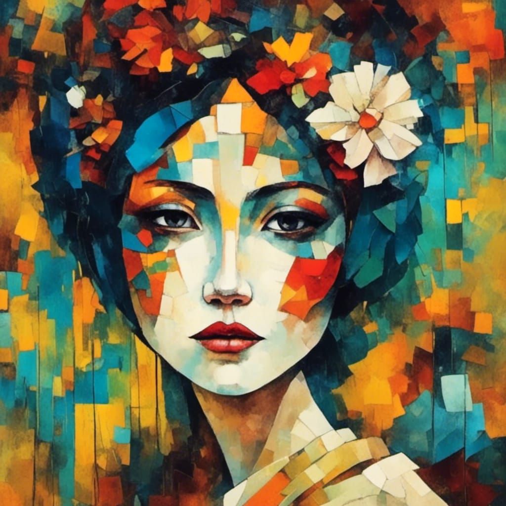 Geisha in Cubist Art Deco Style
