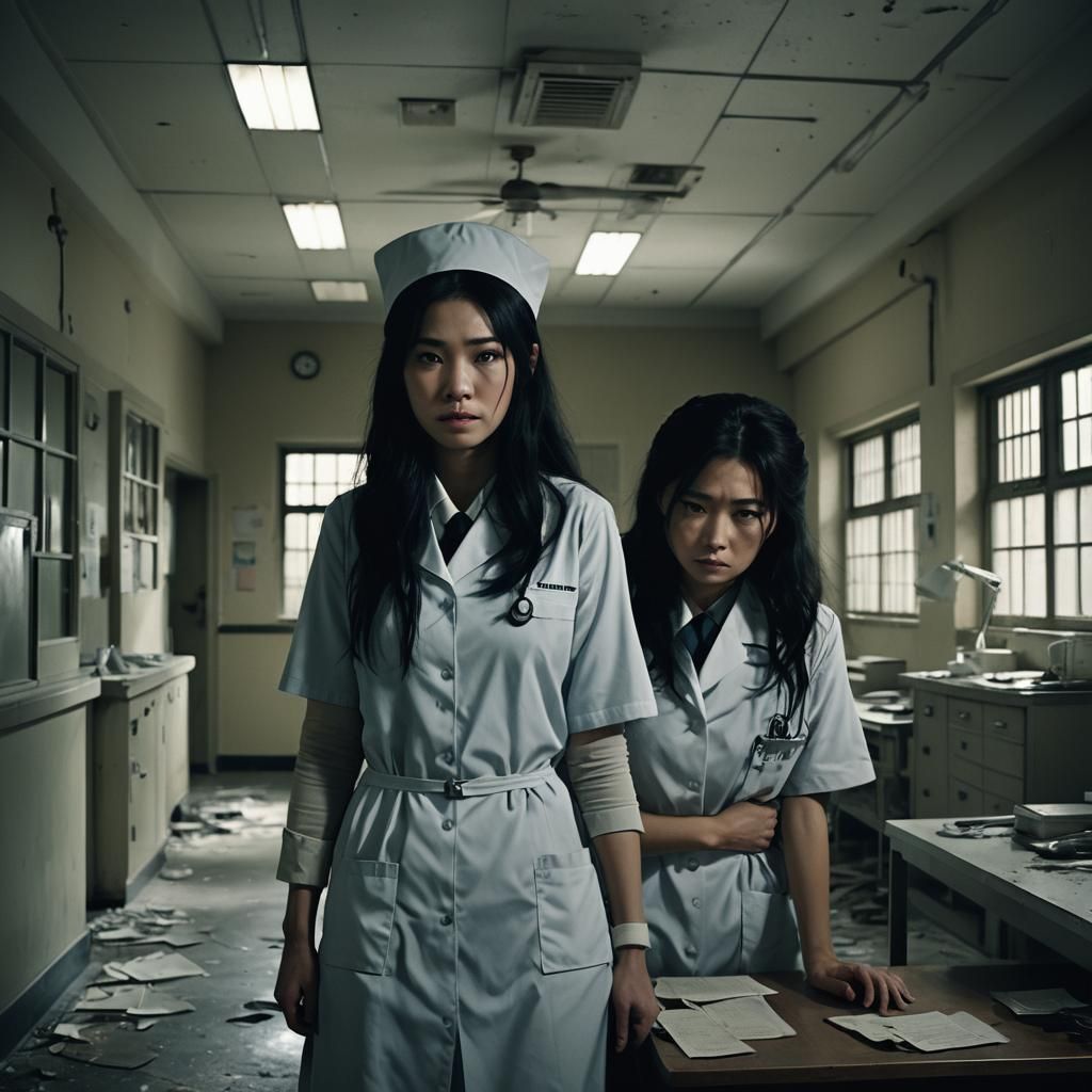 Eerie Hospital Encounter in Dark Academia Style