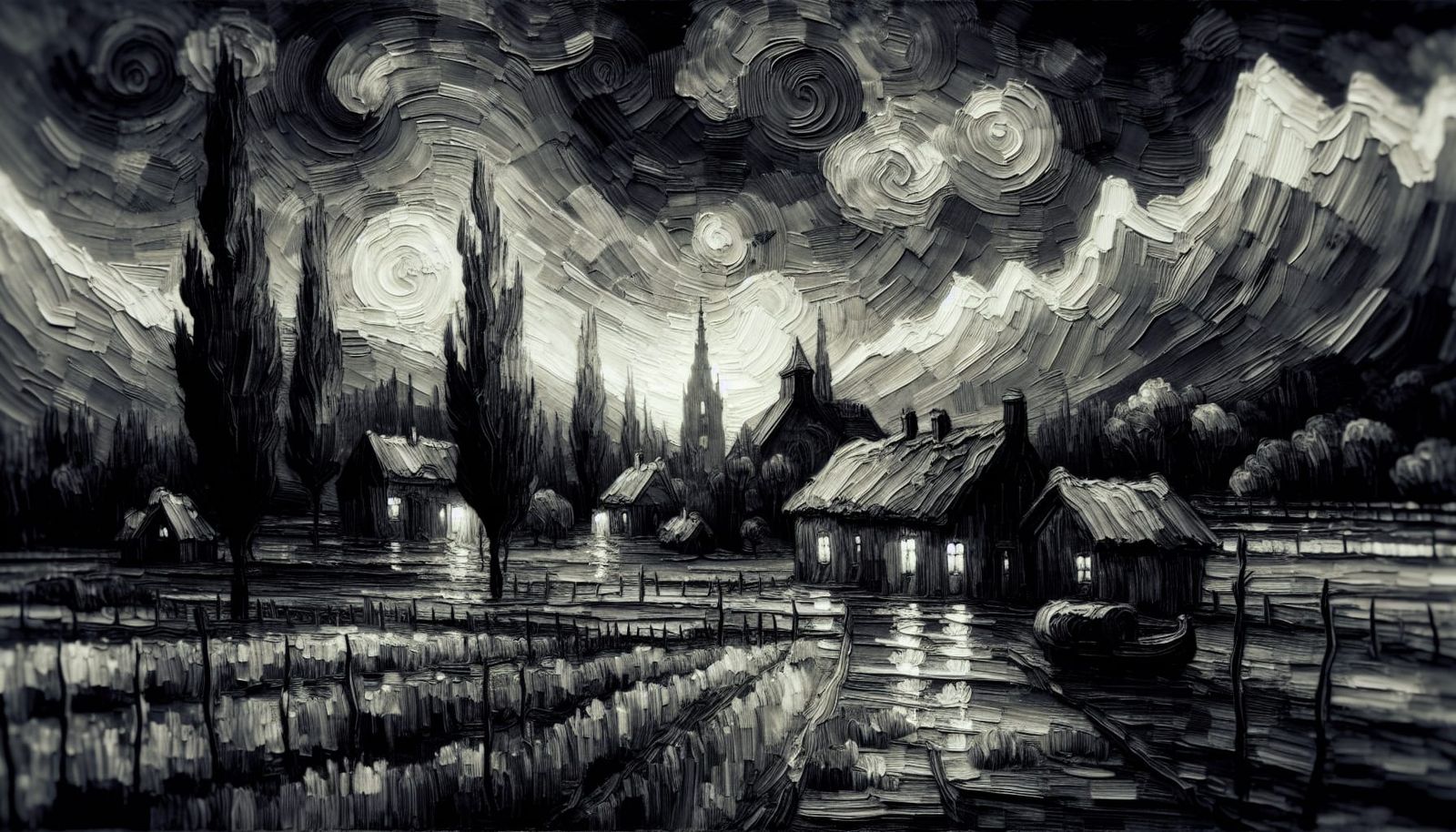 Expressionistic Grayscale Living in Impasto Encaustic Style