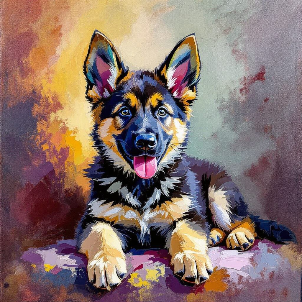 German Shepherd Puppy in Epic Impressionist Masterpiece Styl...