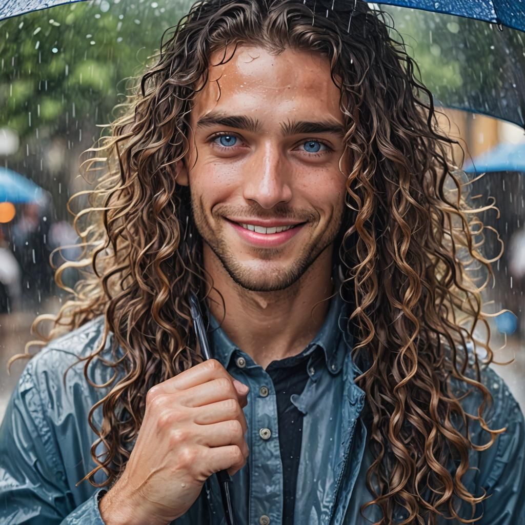 Rainy Day Portrait: Man and Woman Under Umbrella
