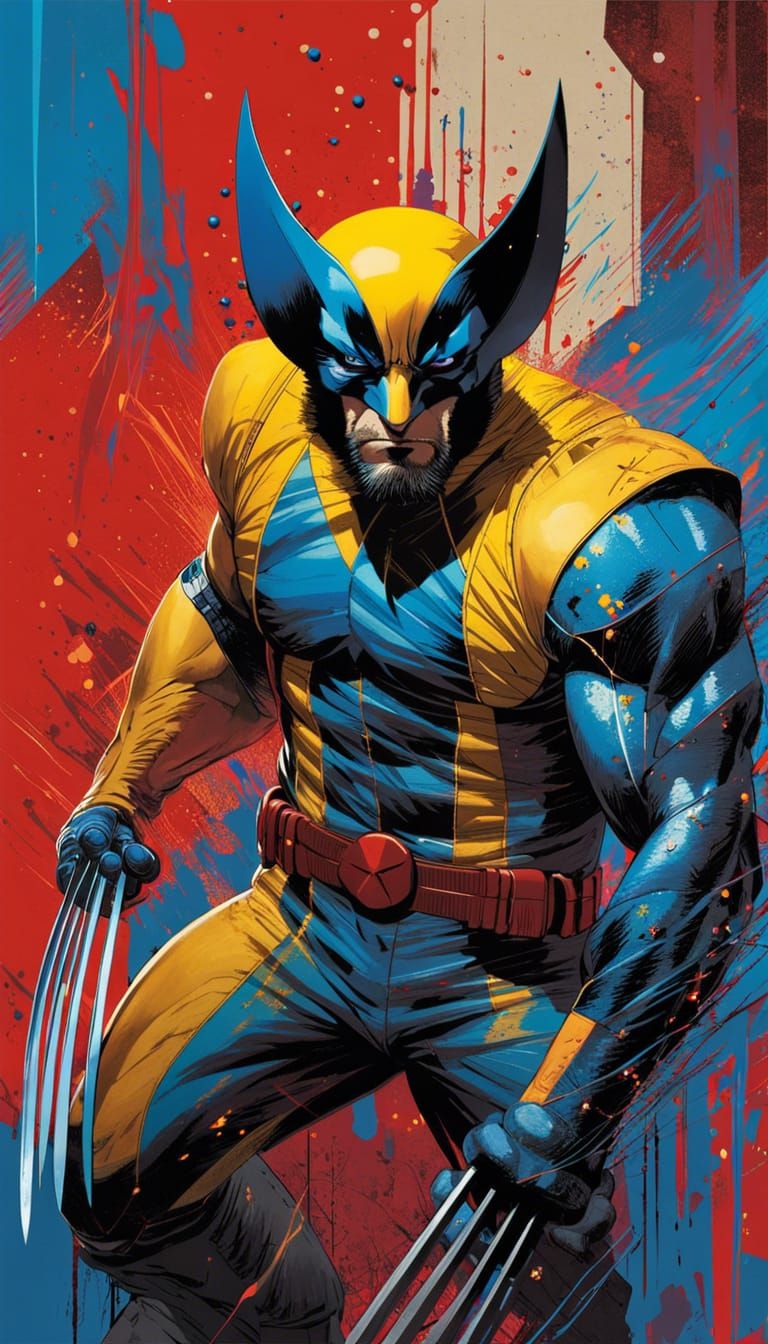 Wolverine Portrait in Yellow and Blue Suit