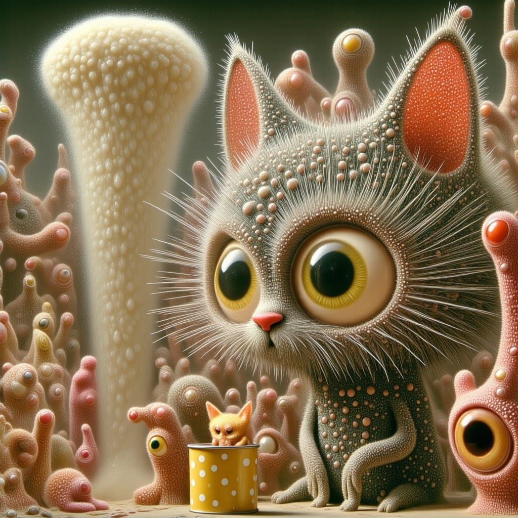 Surreal Whimsy Creature with Soft Eyes and Finger