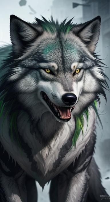 Mutant Siberian Wolf in Hyperrealistic Cityscape