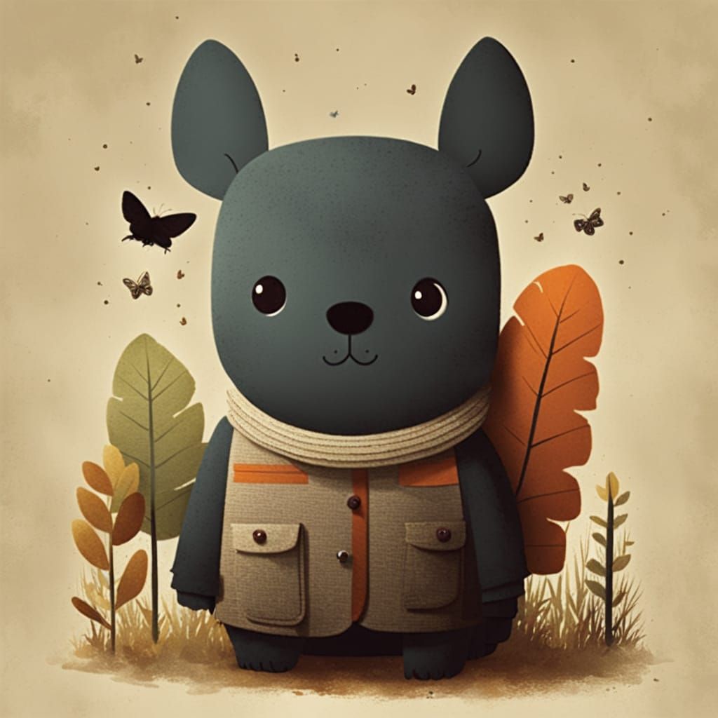 A Lonely Bear in the Woods, in a Minimalist Illustration Sty...