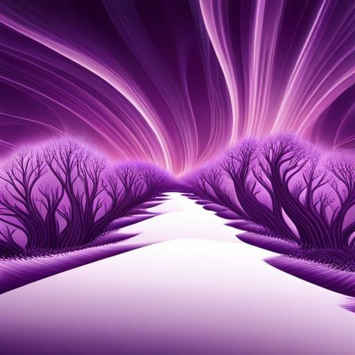 Abstract Purple Swirl Trees in Fractal Zentangle