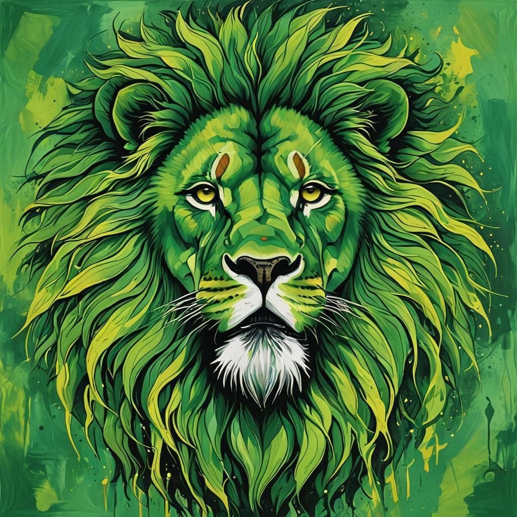 Abstract Green Lion with Complementary Colors