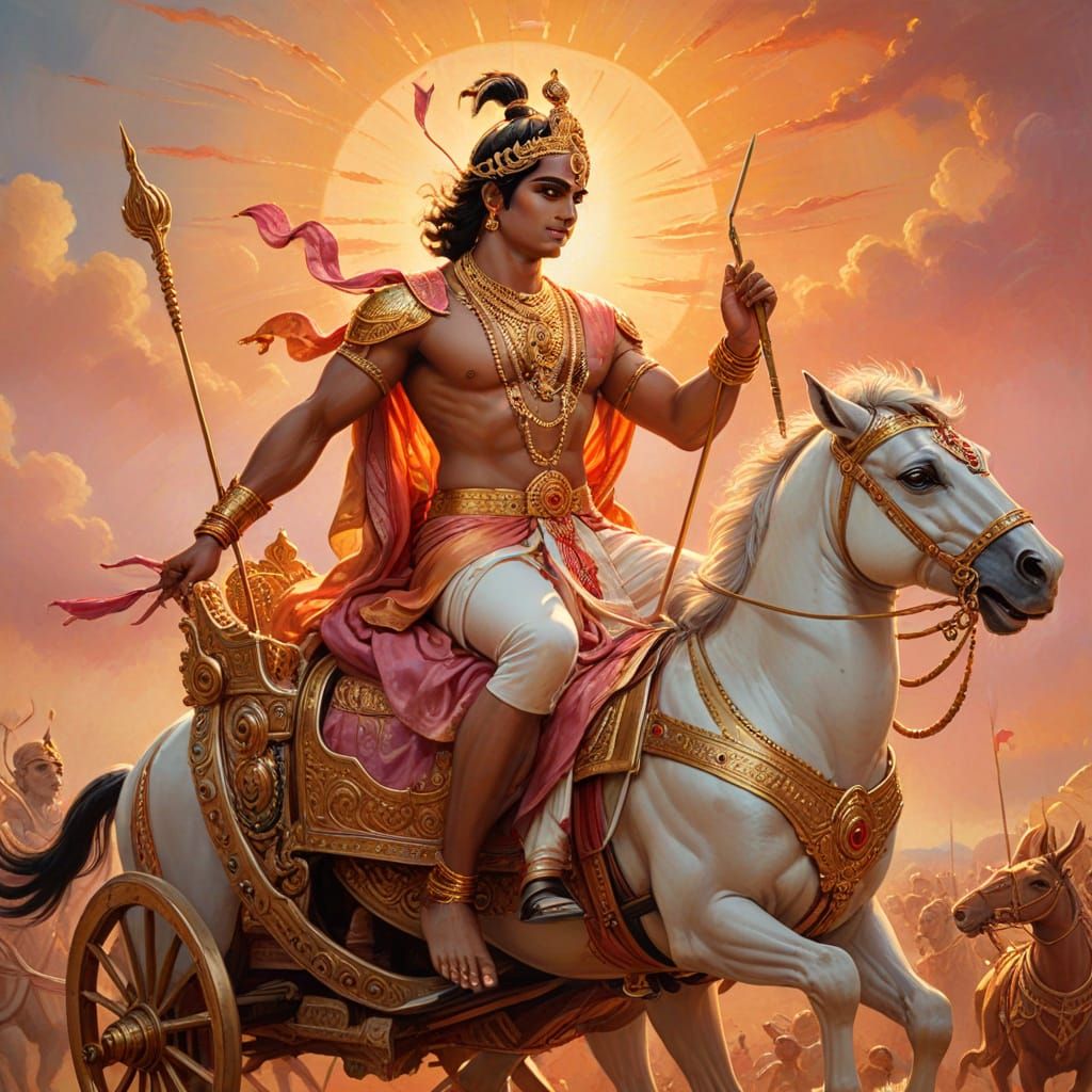 Arjuna and Krishna in Chariot: Indian Miniature Painting