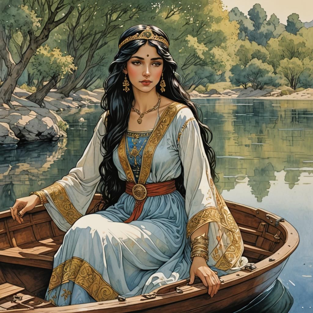 Arabian Princess in Boat, Milo Manara Style