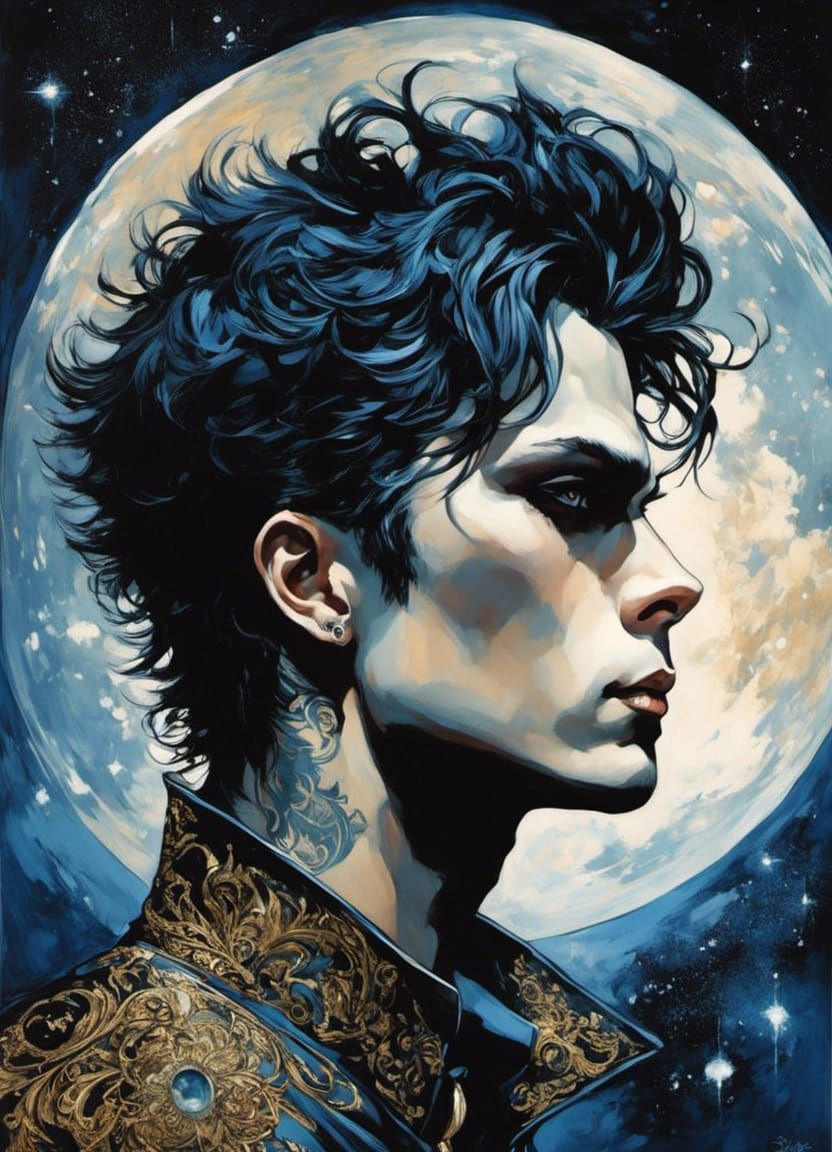 Anime Portrait Gaze at Stars by Moonlight