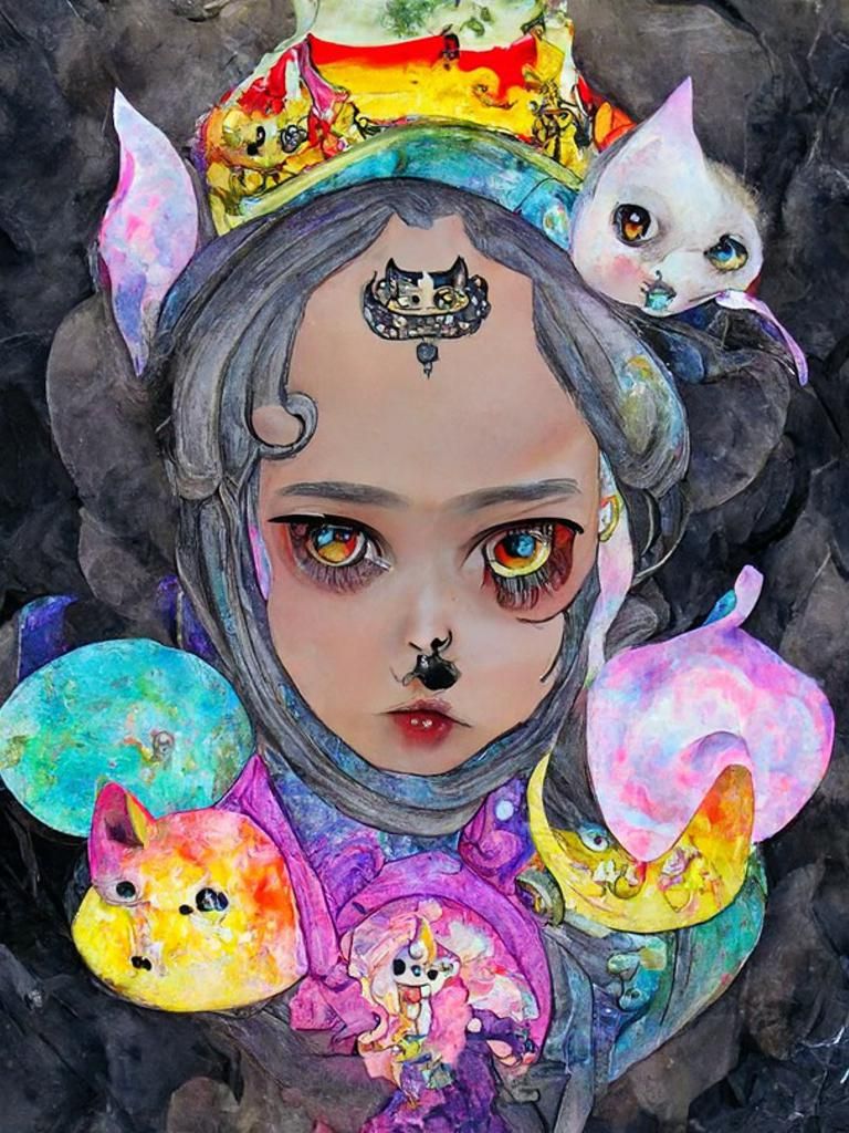 Kawaii Witch Queen in Art Nouveau Style