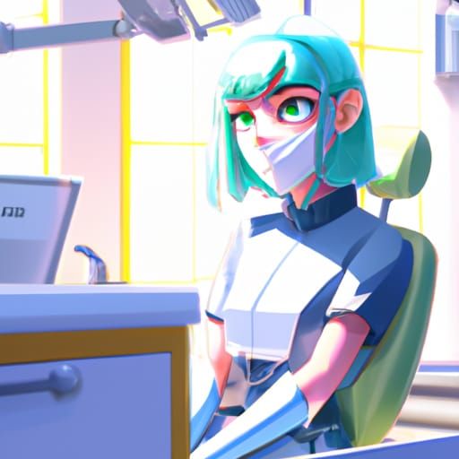 Cute Female Dentist in Medical Studio Ghibli Style