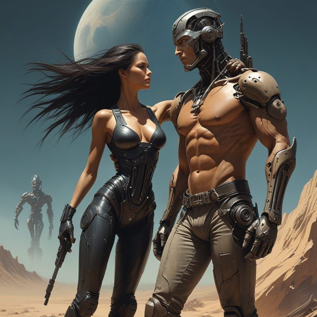 Cyborg Survivors Stand Guard in a Futuristic Ruin