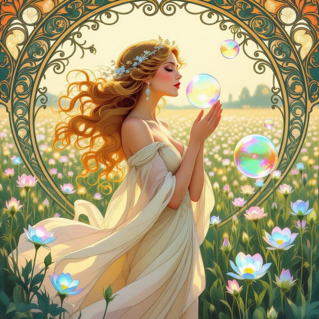 Bioluminescent Beauty in Art Nouveau Style