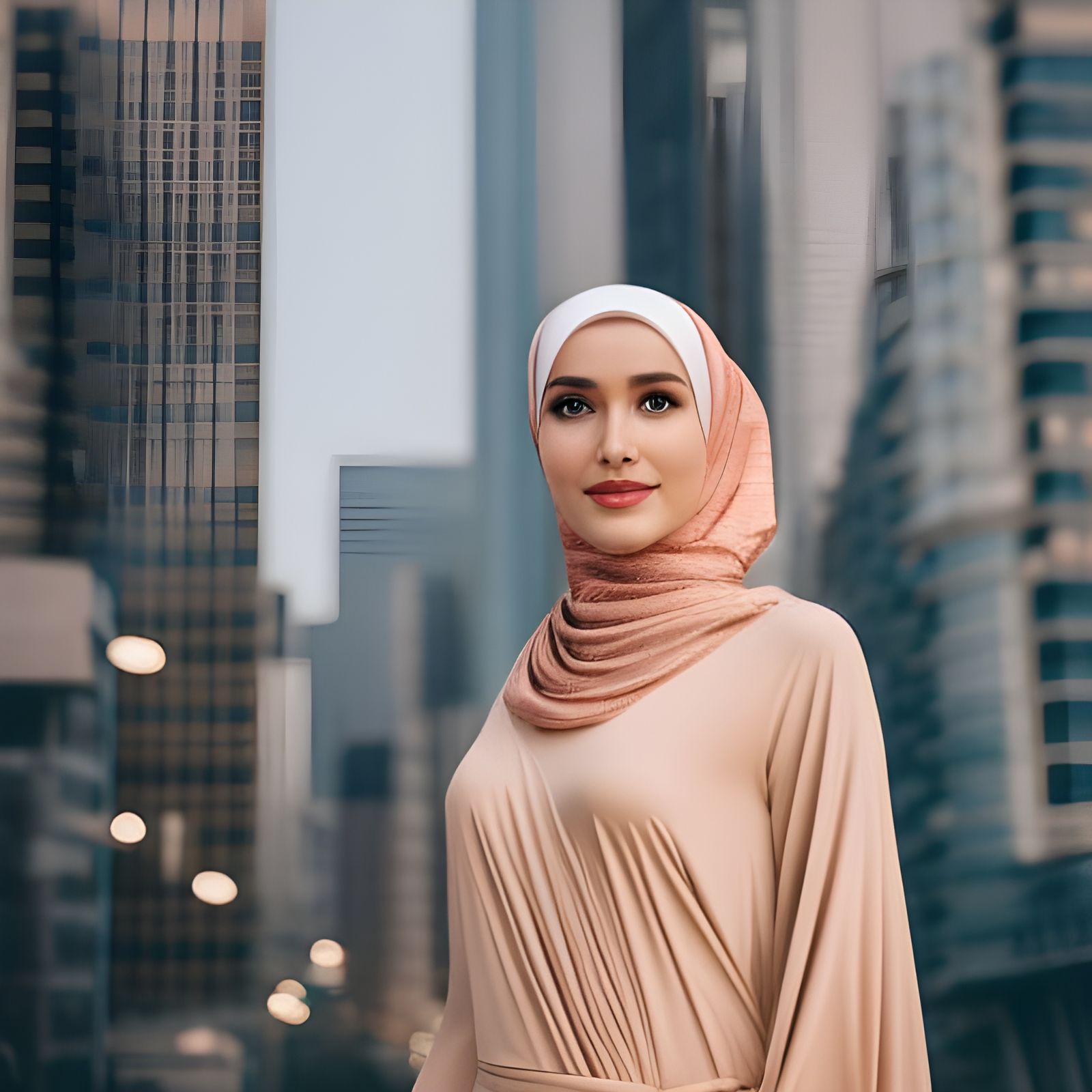 Beautiful Woman in Hijab Portrait in Cityscape
