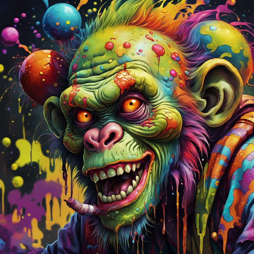 Psychedelic Zombie Monkey Clown Graffiti Art