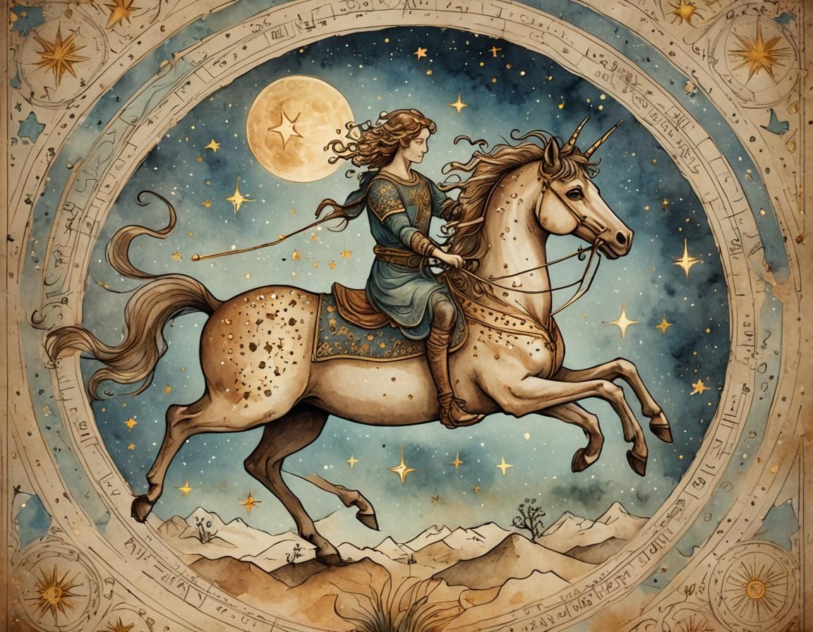 Sagittarius Constellation in Ancient Manuscript Style