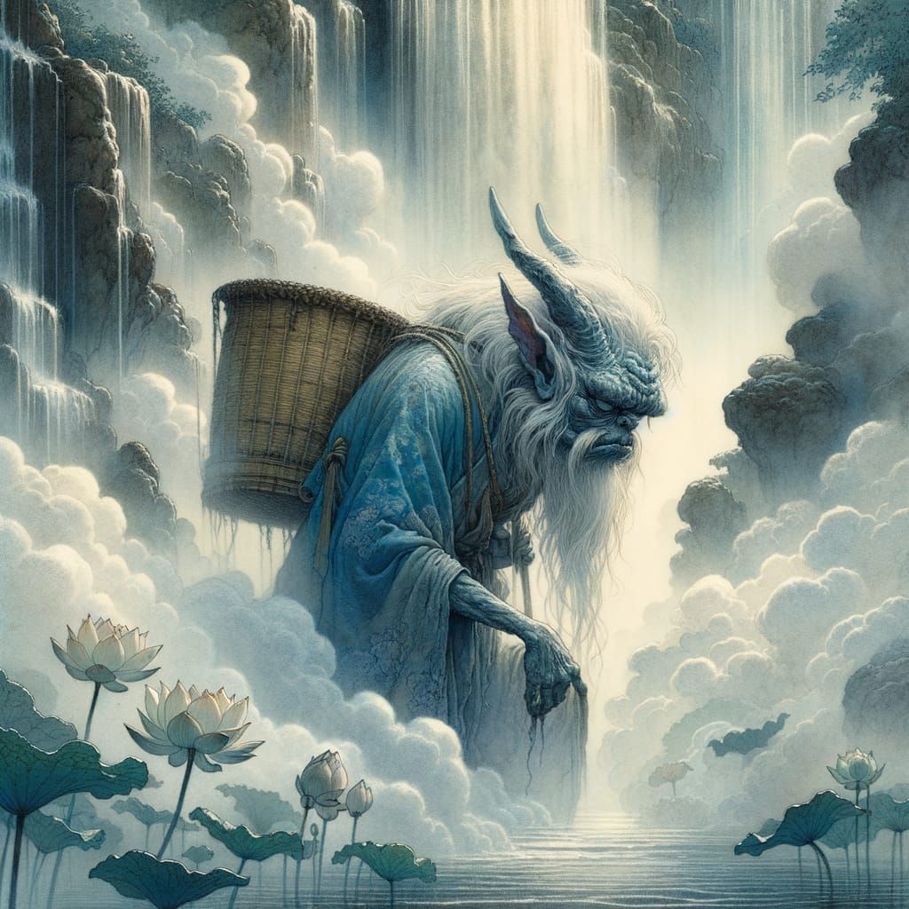 Goblin in Dreamscape as Ukiyo-e Print