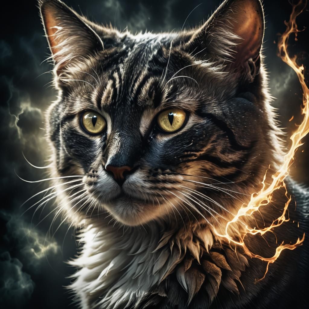 Dark Fantasy Cat Portrait: Angel and Demon