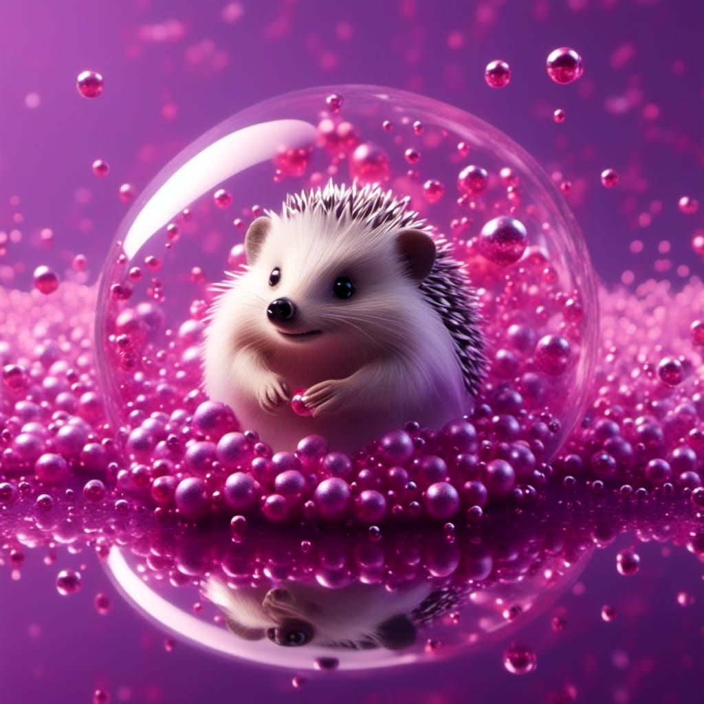 Smiling Hedgehog Holding Pearl in a Fantastical World