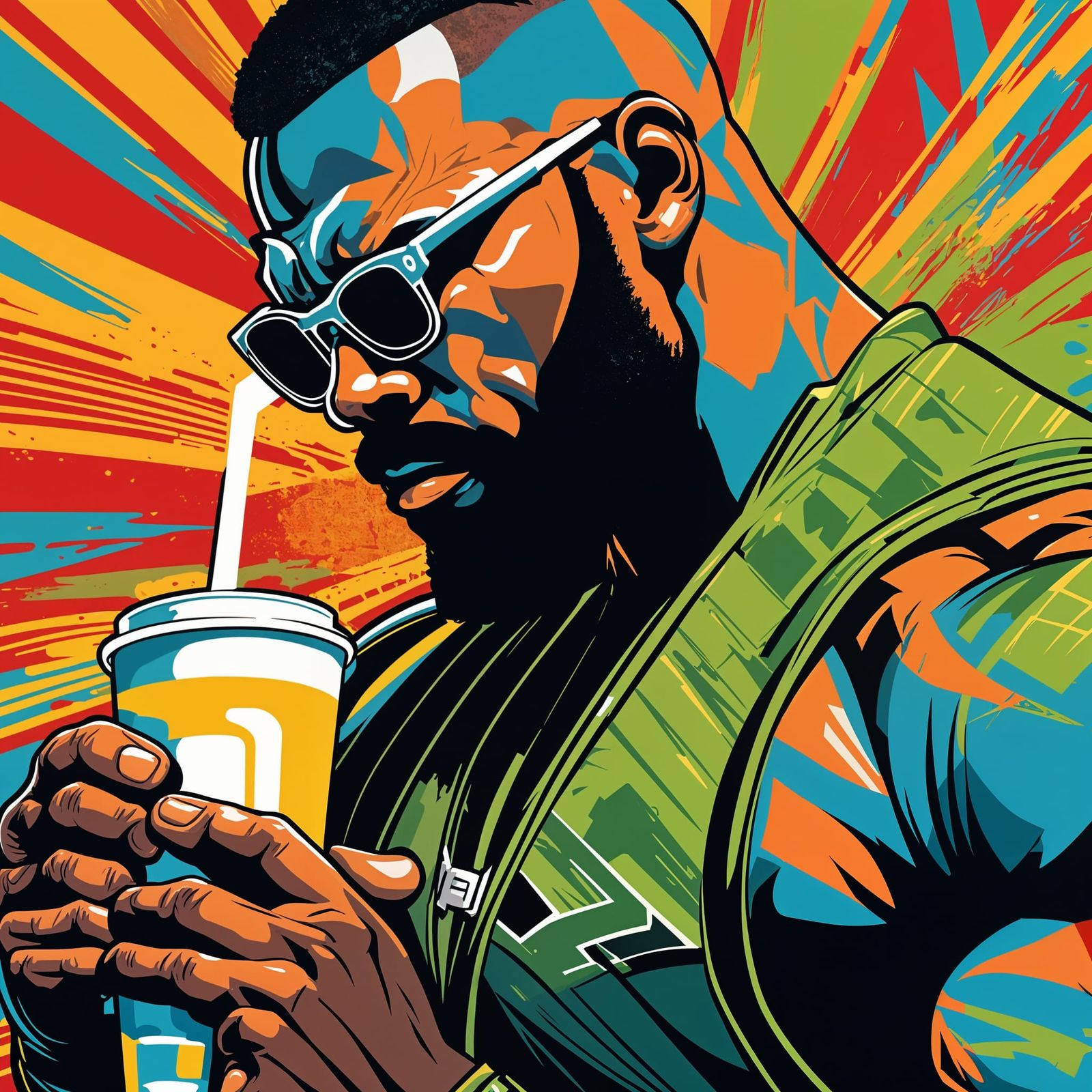 Intense Street Art Portrait of Muscular Man