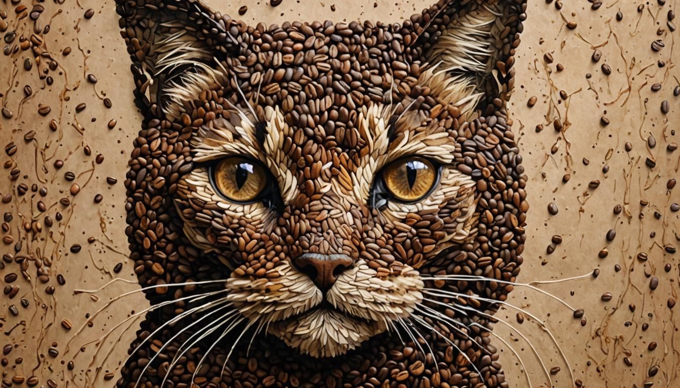 Coffee Bean Cat Portrait: Whimsical Art
