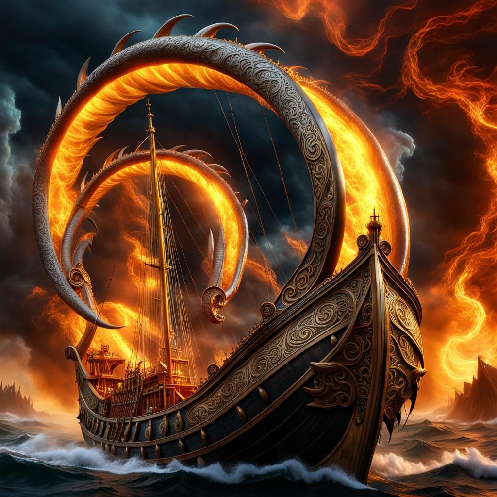 Viking Longship Mead Wave in Ram's Horns