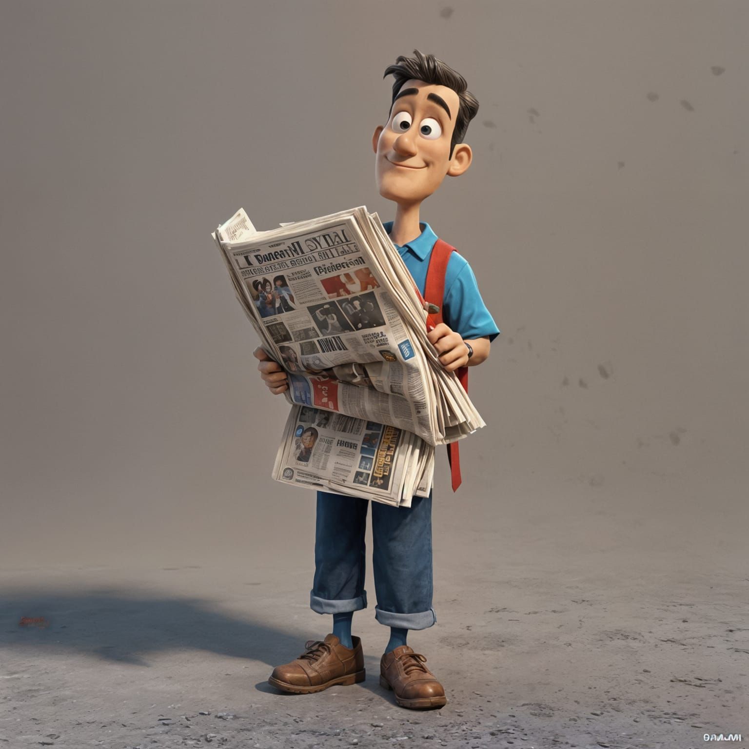 Clark Kent as a street vendor selling newspapers with a bund...