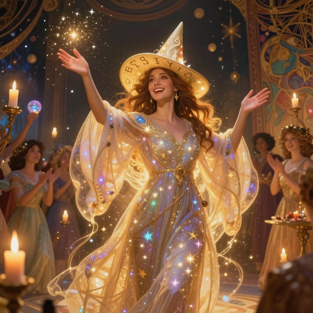 Radiant Sorceress Hosts Magical Celebration in Art Nouveau S...