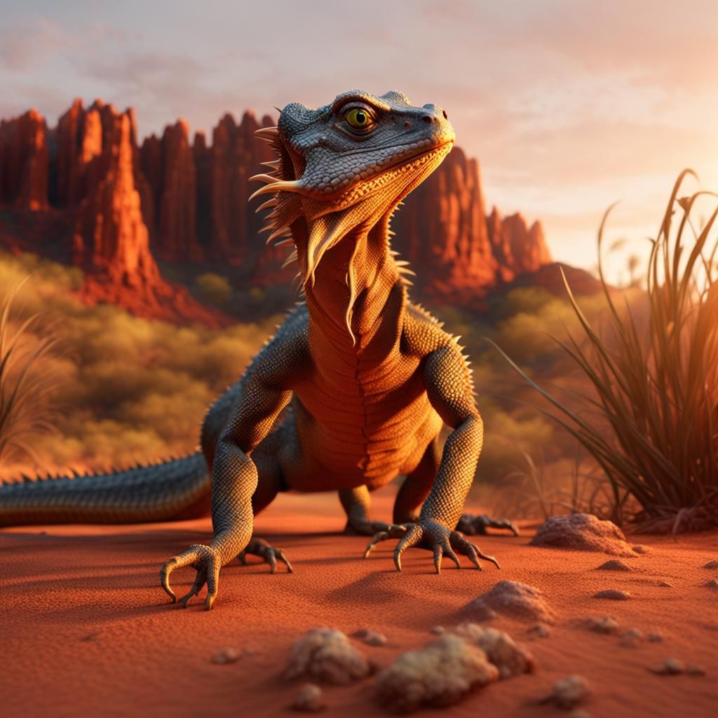 Dragon Lizard in Australian Outback: Digital Matte Painting
