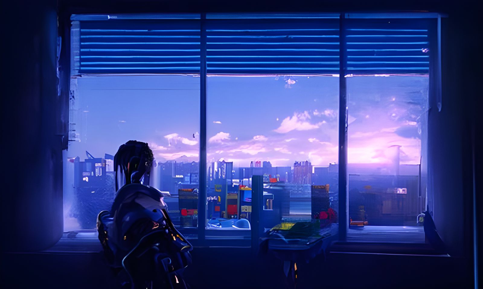 Cyberpunk Window View in Hyperrealism