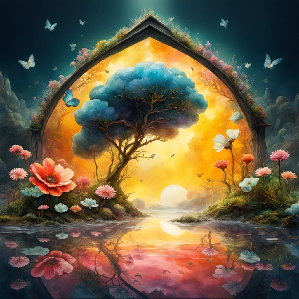 Surreal Stained Glass Fantasy Landscape