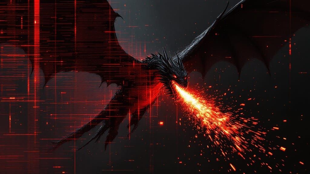 Cyberpunk Dragon Soars Through the Dark Night Sky