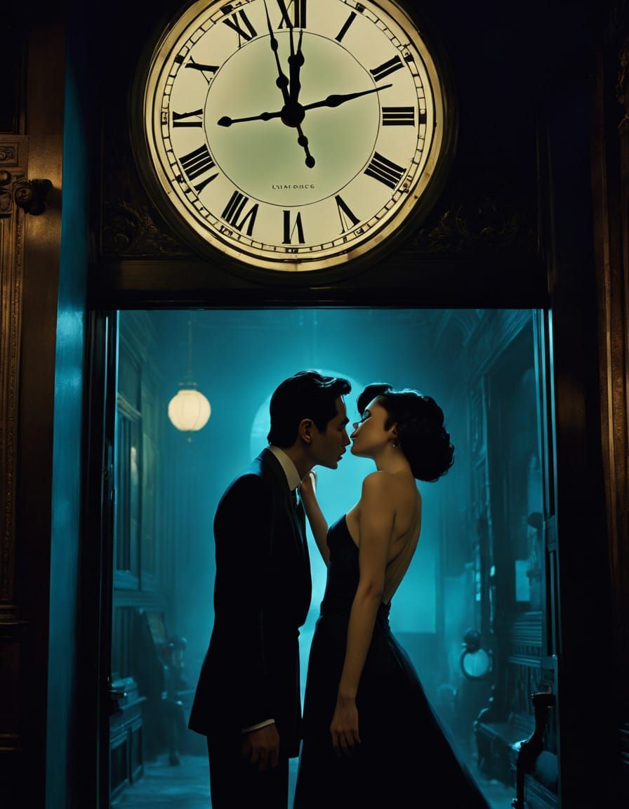 Late Night Love in a Gilded Station Clock Frame