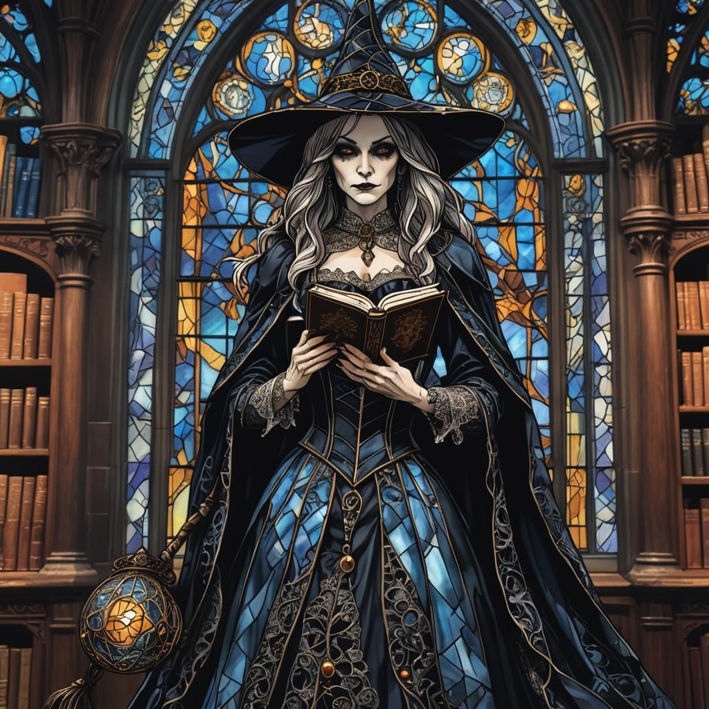 Gothic Witch in Stained Glass Style