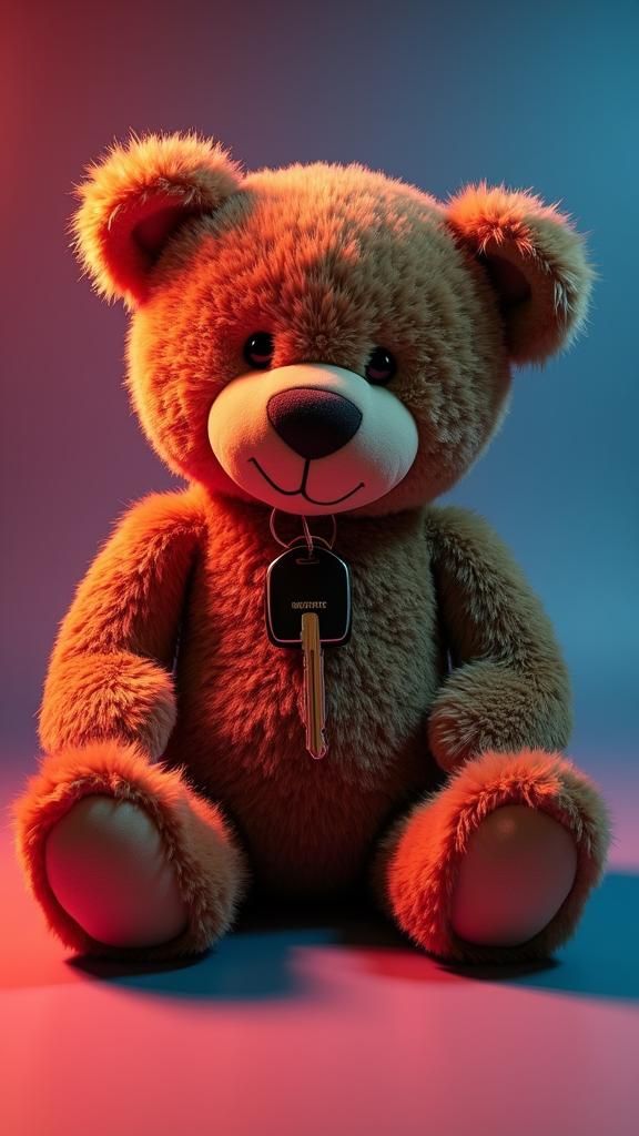 Teddy Bear Hiding Car Keys: Hyperrealistic Digital Art