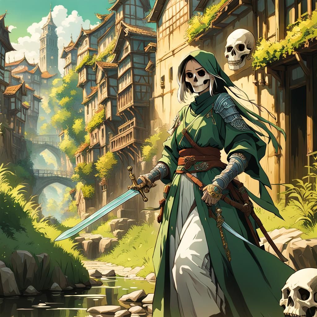 Fantasy City Port With Adventurer, Anime Style