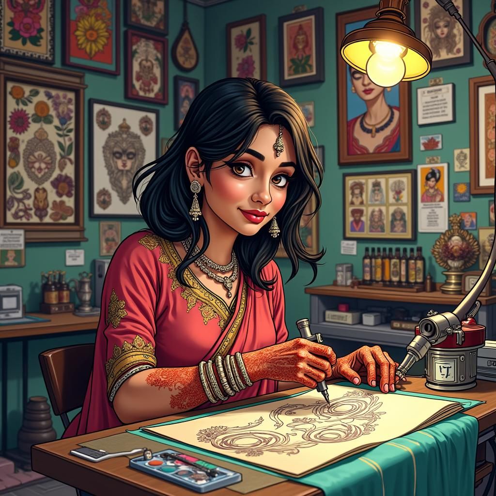 Indian Tattoo Artist in Anime-Inspired Shop