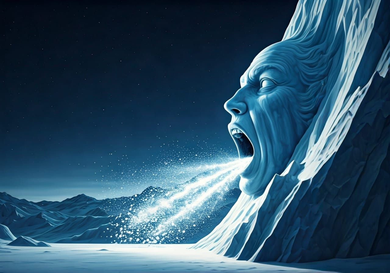 Screaming Ice Face Glacier Ejecting Ice