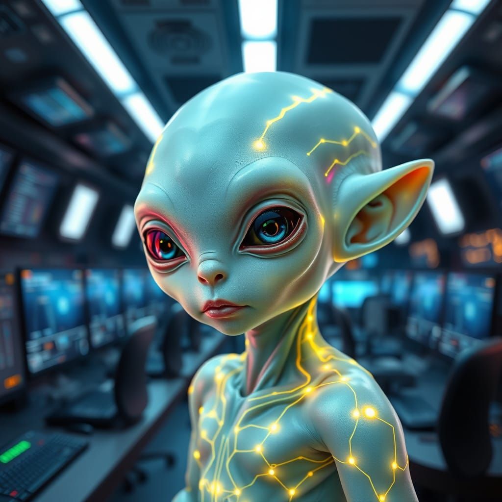 Surreal Alien Portrait in Hyper-Detailed Studio Setting
