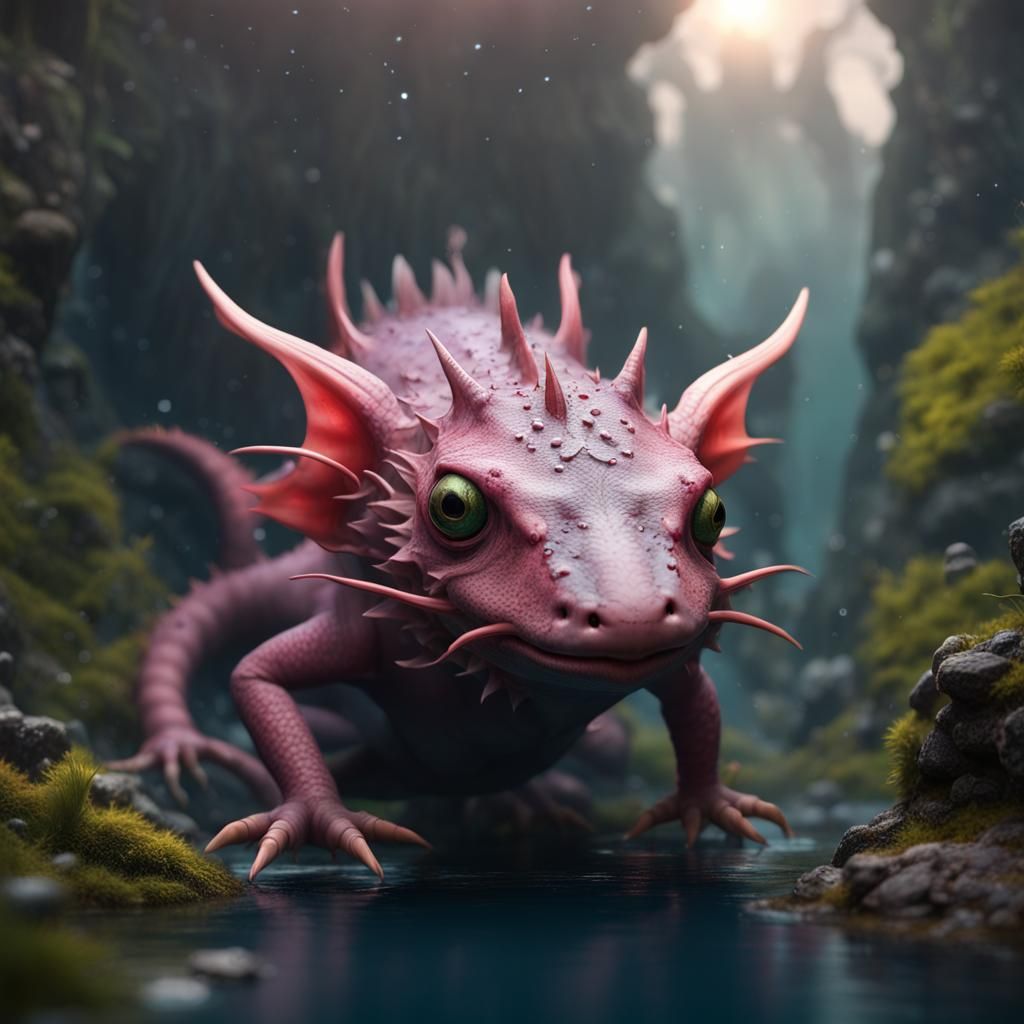 Fantastical Axolotl Dragon Concept Art