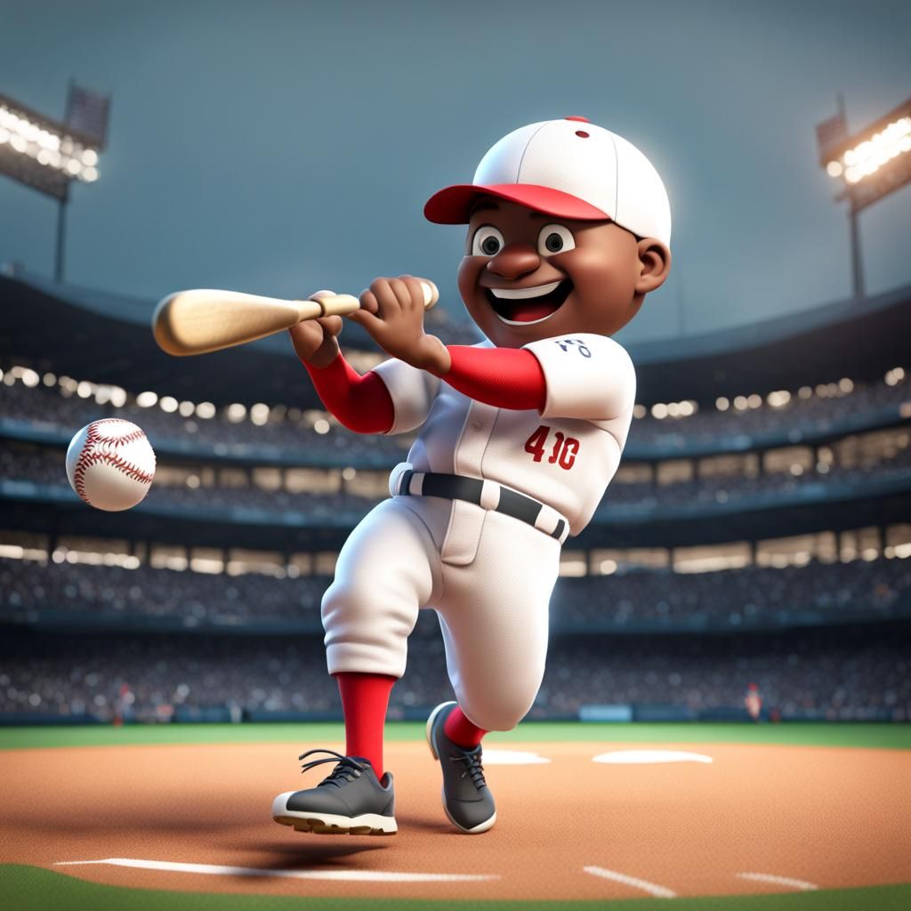 Happy 3D Cartoon Baseball Flies Through the Air
