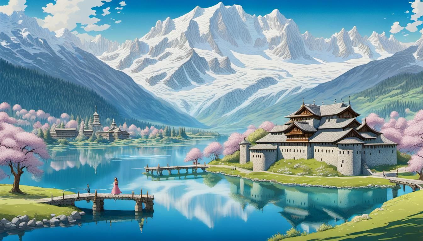 Alpine Lake Fort: Anime Key Visual Art