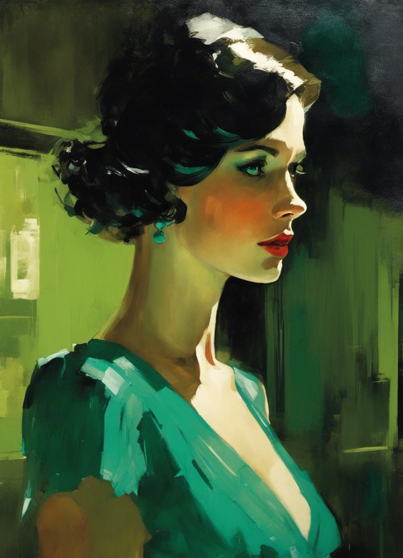 Noir Graphic Novel Portrait in Chiaroscuro Style