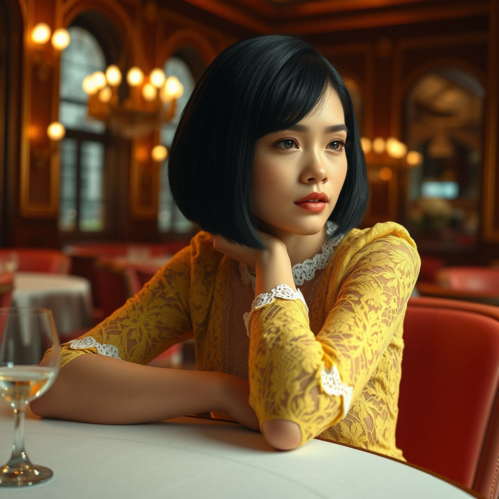 Elegant Woman in Lace Dress, Hyper-Realistic Digital Art