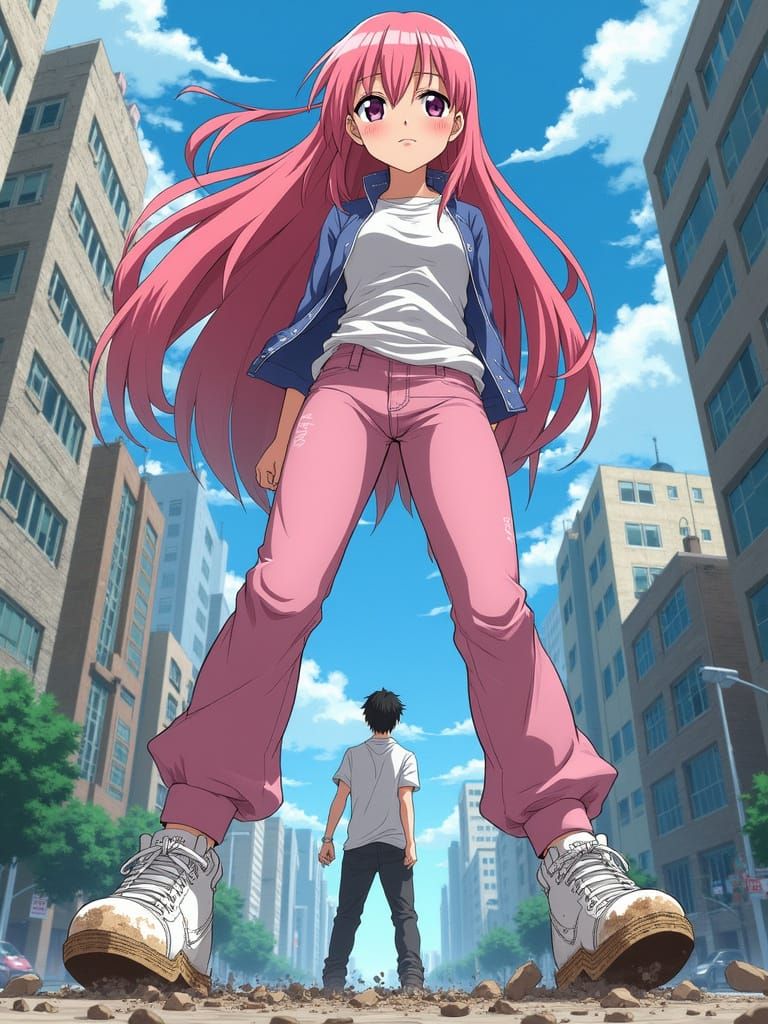 Giant Girl Destroys City in Anime Style