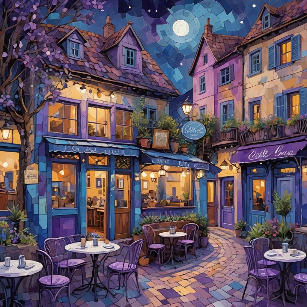 Cafe in the village in the evening.