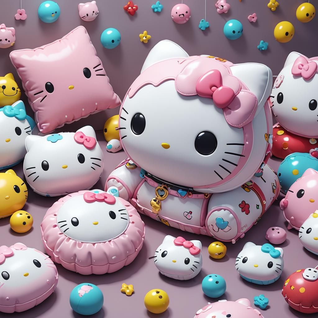 Kawaii Hello Kitty Tamagotchi Pillow in 3D Anime Art