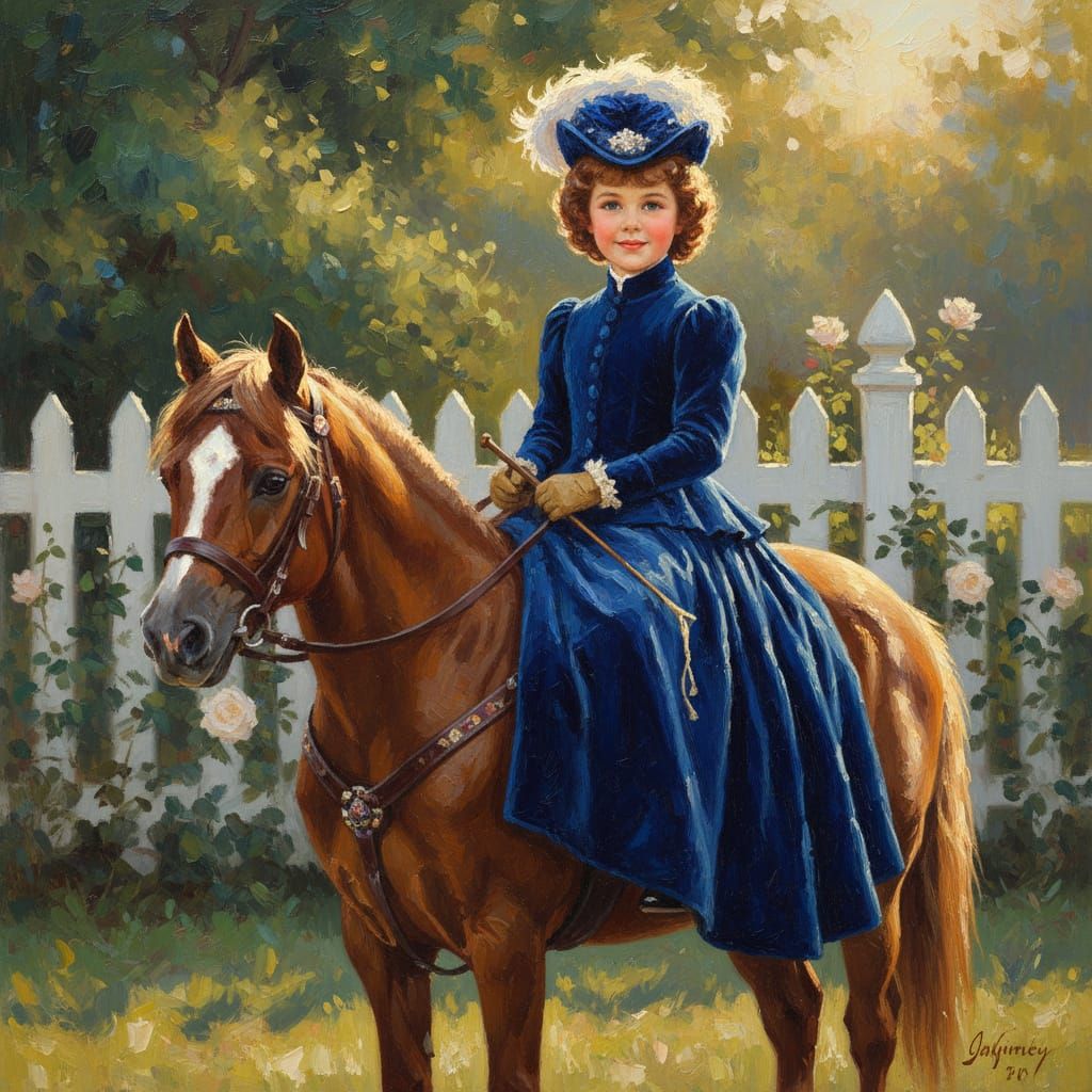 Bonnie Blue Butler Riding Sidesaddle in Blue Velvet