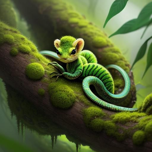 Cute Moss Snake in Whimsical Style
